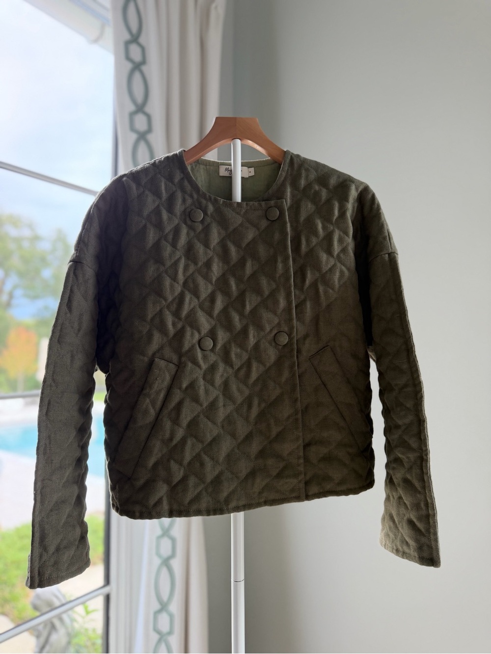 MagicLinen Quilted Linen Jacket Olive Green NWOT